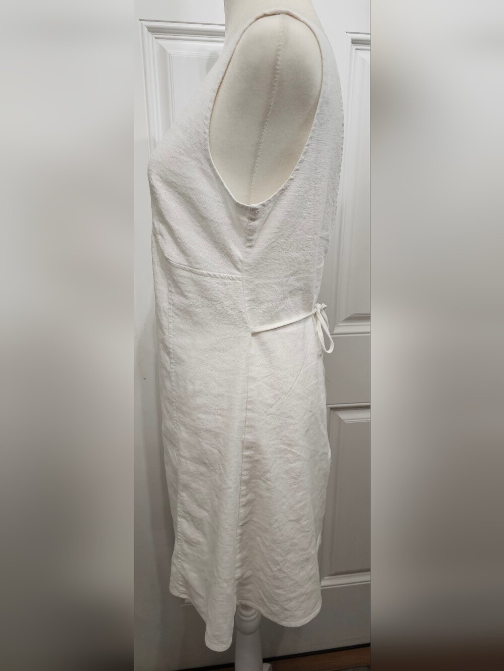 Open Edit White Linen Blend V Neck Tie Back Mini Dress Size S NWOT - Picture 5 of 7